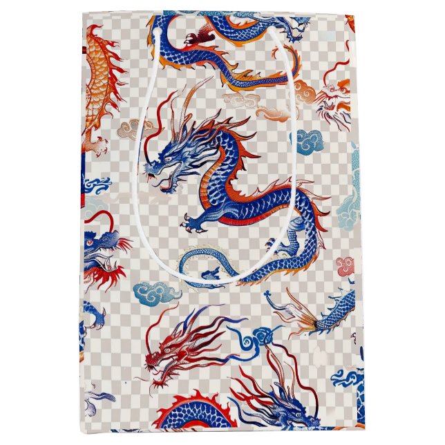 Sac Cadeau Moyen Chinois bleu moyen dragon volant (Devant)