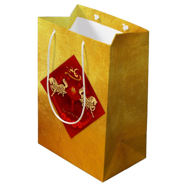 Sac Cadeau Moyen Chinois FU Luck lantern Cheval Année cadeau MGB1 (Dos Angle)