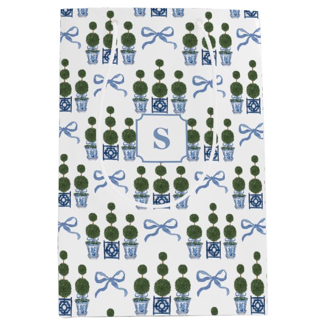Sac Cadeau Moyen Chinoiserie Arbre Topiaire Bow Bleu (Devant)