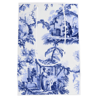 Sac Cadeau Moyen Chinoiserie blanc bleu Toile