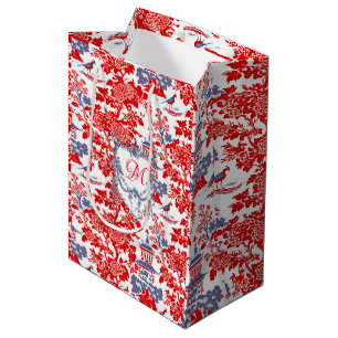 Sac Cadeau Moyen Chinoiserie Delft Monogram Rouge Bleu Vintage