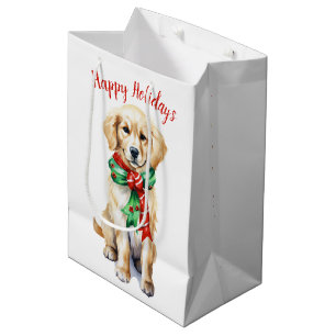 Sac Cadeau Moyen Chiot de Noël Golden Retriever