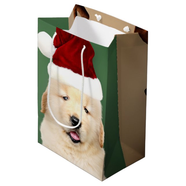 Sac Cadeau Moyen Chiots Père Noël Reindeer de Noël sur mesure (Devant Angle)