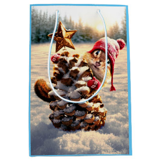 Sac Cadeau Moyen Chipmunk Avec Pine Cone Tree