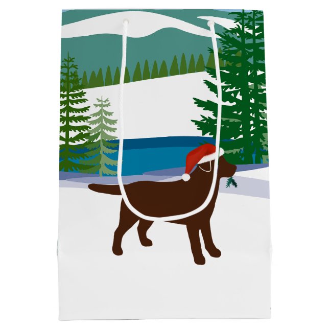 Sac Cadeau Moyen Chocolat Labrador Christmas Winter View (Dos)