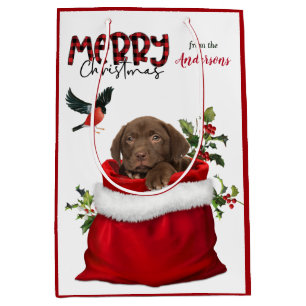 Sac Cadeau Moyen Chocolat Labrador Retriever Chien chiot Noël