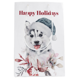 Sac Cadeau Moyen Chou Husky Chien Joyeux Vacances
