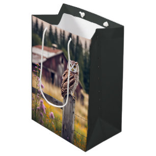 Sac Cadeau Moyen Chouette d'anniversaire sur la clôture