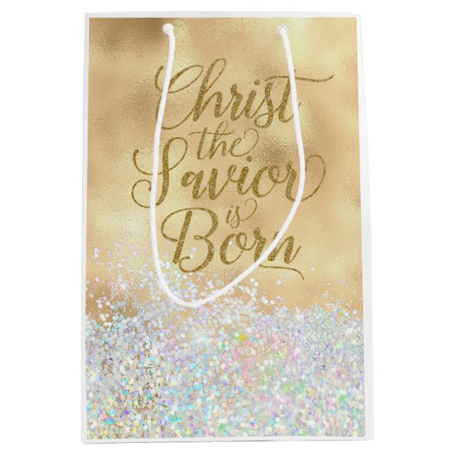 Sac Cadeau Moyen Christ le Sauveur est né Noël (Devant)