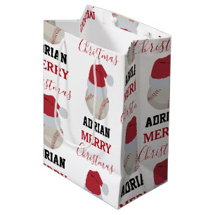 Sac Cadeau Moyen Christmas Baseball Sports Ball Nom Personnalisé