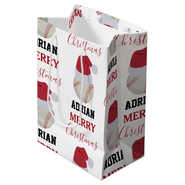 Sac Cadeau Moyen Christmas Baseball Sports Ball Nom Personnalisé (Devant Angle)