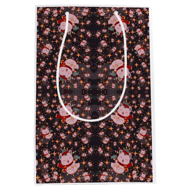 Sac Cadeau Moyen Christmas Cat With Santa Hat (Devant)