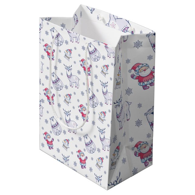 Sac Cadeau Moyen Christmas Gift Bags with Santas, Reindeers & Bears (Dos Angle)