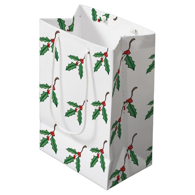 Sac Cadeau Moyen Christmas Holly (Devant Angle)