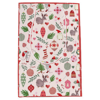 Sac Cadeau Moyen Christmas Icons on Cream - Gift Bag