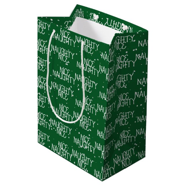 Sac Cadeau Moyen Christmas NICE NAUGHTY Text Snowflakes (Dos Angle)