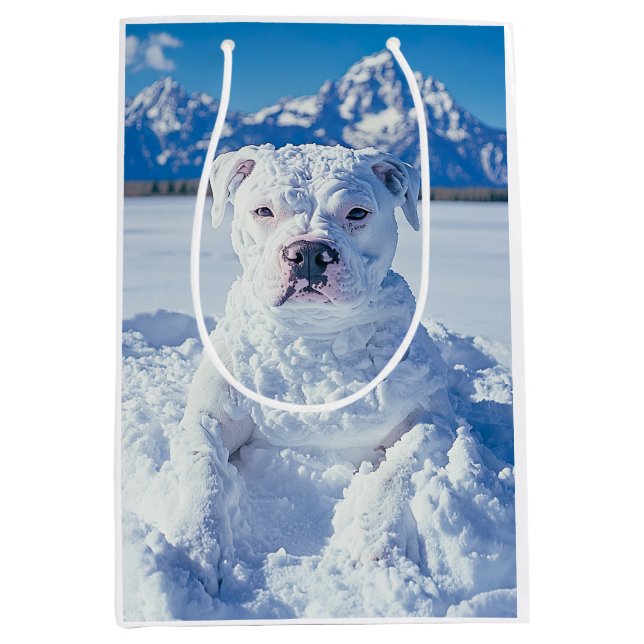 Sac Cadeau Moyen Christmas Pitbull Dog Snowman (Devant)