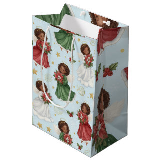 Sac Cadeau Moyen Christmas Poinsettia Angels Wrapping Paper Sheets