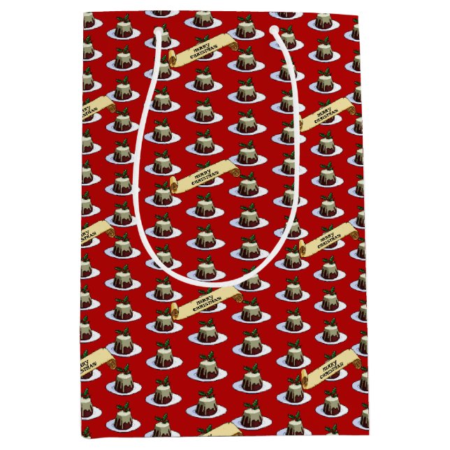 Sac Cadeau Moyen Christmas Pudding Merry Christmas! Holly Pattern (Devant)