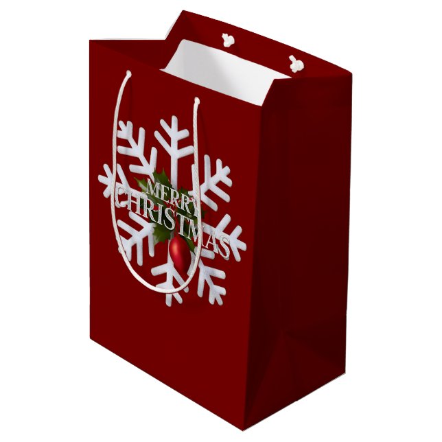 Sac Cadeau Moyen Christmas Snowflake And Shy Red Berry (Dos Angle)
