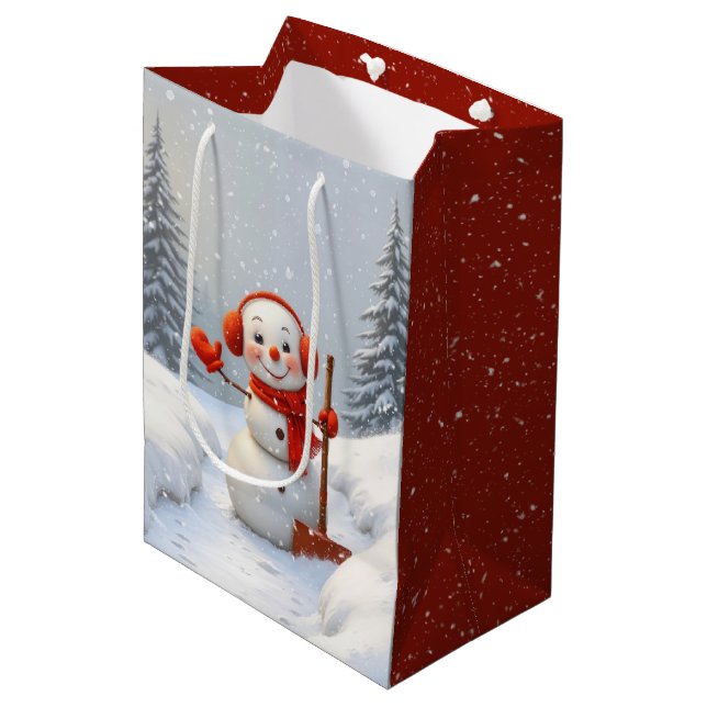 Sac Cadeau Moyen Christmas Snowman With Red Shovels (Devant Angle)