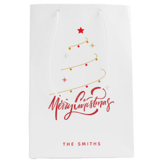Sac Cadeau Moyen Christmas Tree Typography Script Minimalist