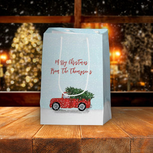 Sac Cadeau Moyen Christmas Vintage Red Truck Winter Snowflakes Cute
