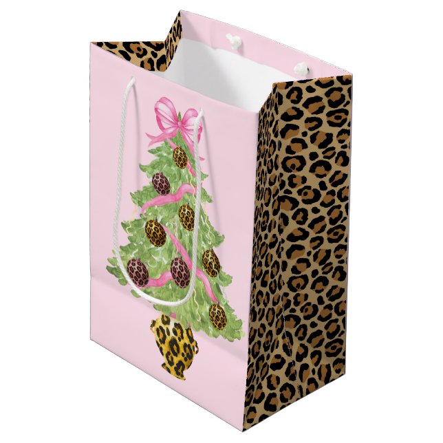 Sac Cadeau Moyen Christmas Wreath Leopard Crest Monogram  (Devant Angle)