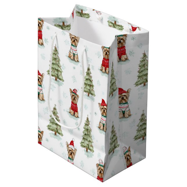 Sac Cadeau Moyen Christmas Yorkies Dog (Devant Angle)