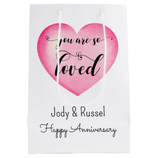 Sac Cadeau Moyen Citation d'amour Rose Cœur Couple Anniversaire