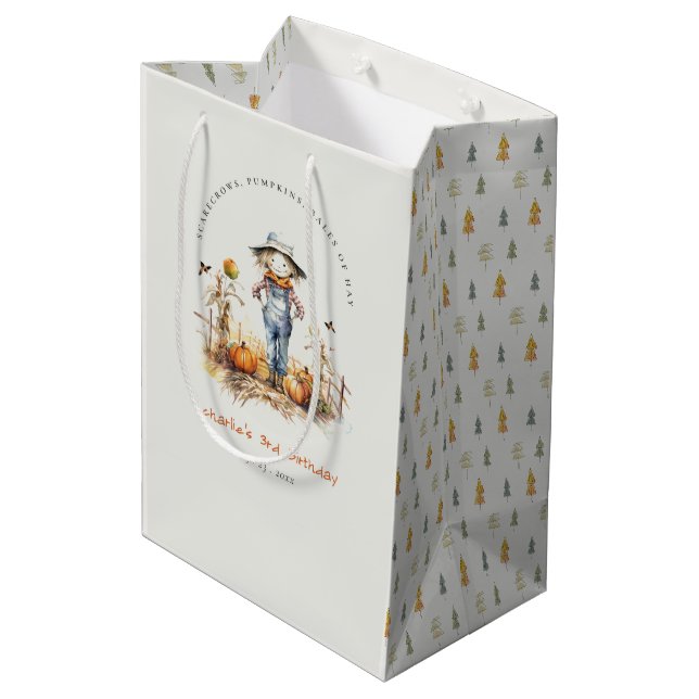 Sac Cadeau Moyen Citrouille Chic Chic Scarecrow Harvest Anniversair (Dos Angle)
