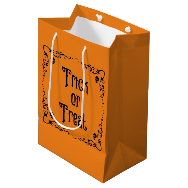 Sac Cadeau Moyen Citrouille d'Halloween Orange et Black Trick ou Tr (Devant Angle)