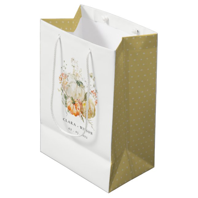 Sac Cadeau Moyen Citrouille Fleur sauvage chic Pastel Mariage aquar (Devant Angle)