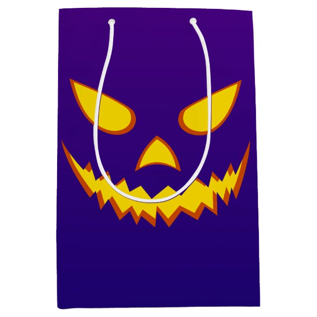 Sac Cadeau Moyen Citrouille Jack-o'-lantern de la face d'Halloween  (Devant)