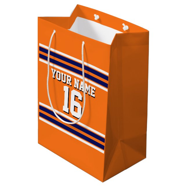 Sac Cadeau Moyen Citrouille Orange avec Marine White Stripes Team J (Dos Angle)