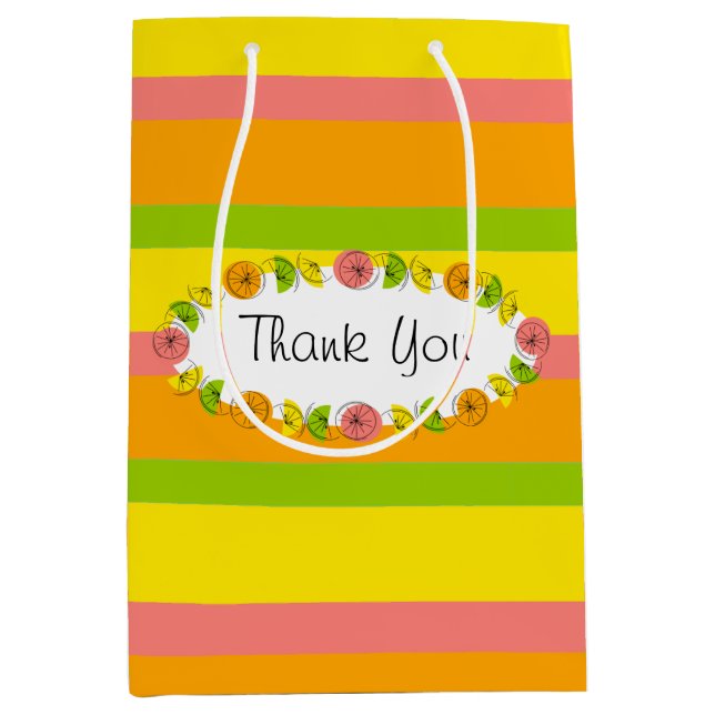 Sac Cadeau Moyen Citrus Oval Stripe Classic Merci moyen (Devant)