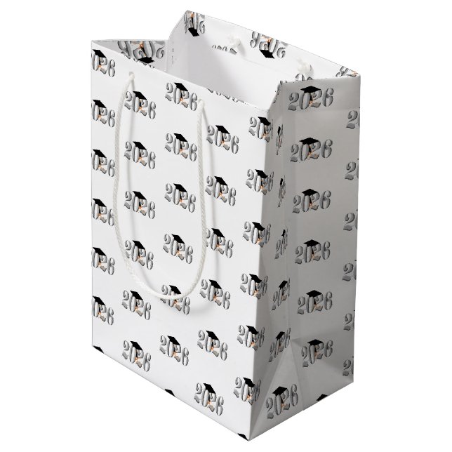 Sac Cadeau Moyen Classe Argent de 2026 Graduation (Dos Angle)