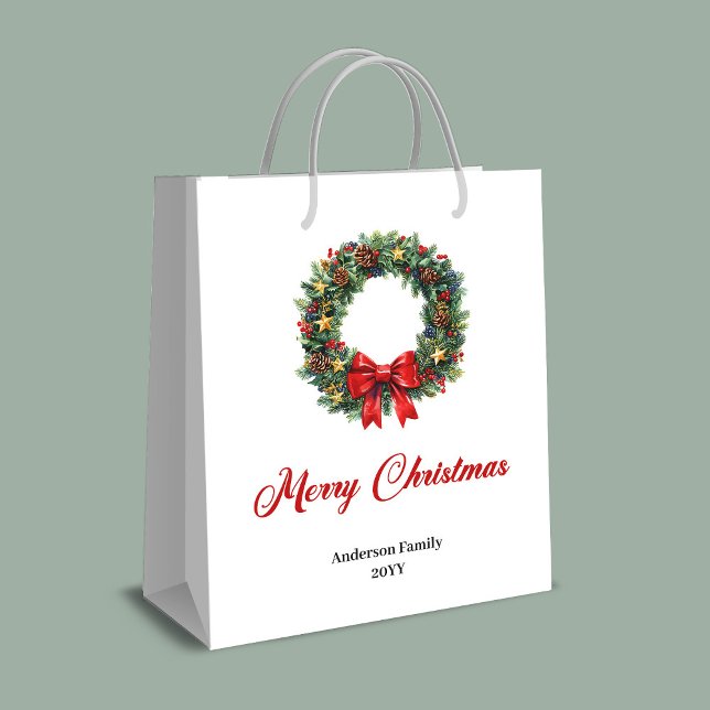 Sac Cadeau Moyen Classic Christmas wreath bag with berries and pine (Classic Christmas wreath bag with berries and pine)