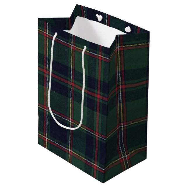 Sac Cadeau Moyen Classic Dark Blue Red Green Plaid Pattern (Devant Angle)