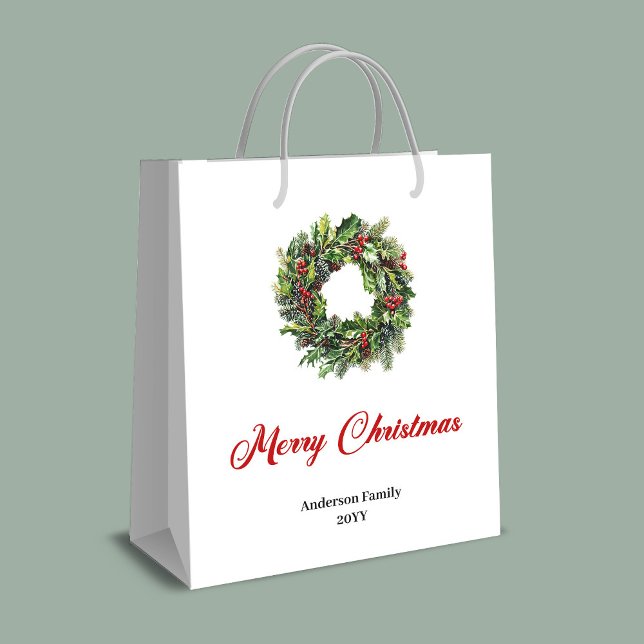 Sac Cadeau Moyen Classic pine wreath gift bag personalized for you (Classic pine wreath gift bag personalized for you)