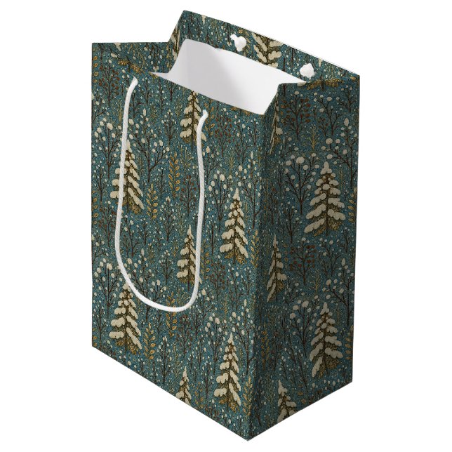 Sac Cadeau Moyen Classic Snowy Winter Forest Trees Art Motif (Devant Angle)