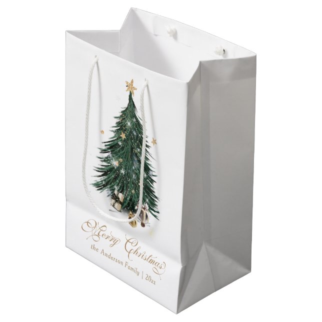 Sac Cadeau Moyen Classic White and Gold Christmas (Devant Angle)