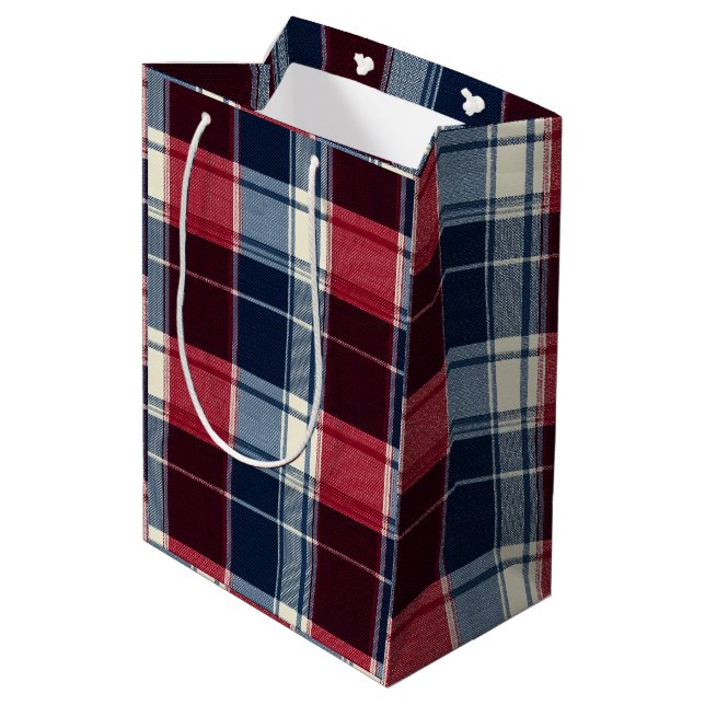 Sac Cadeau Moyen Classique Noël carreau bleu et rouge (Dos Angle)