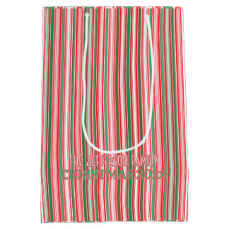 Sac Cadeau Moyen Classique Noël Vert Rayures Rouges 