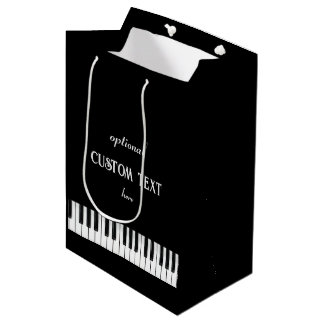 Sac Cadeau Moyen Clavier de piano et texte personnalisable noir et