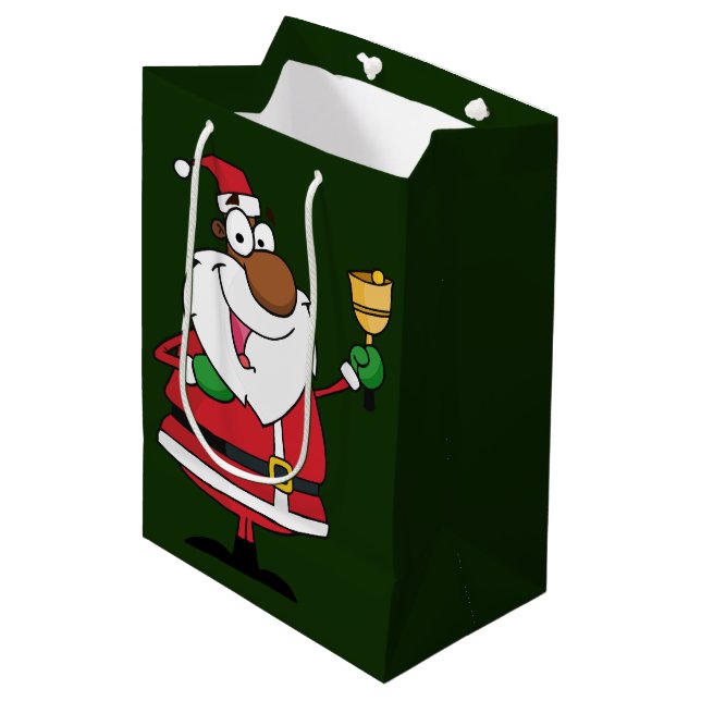Sac Cadeau Moyen Cloche sonnant Noir Père Noël (Devant Angle)