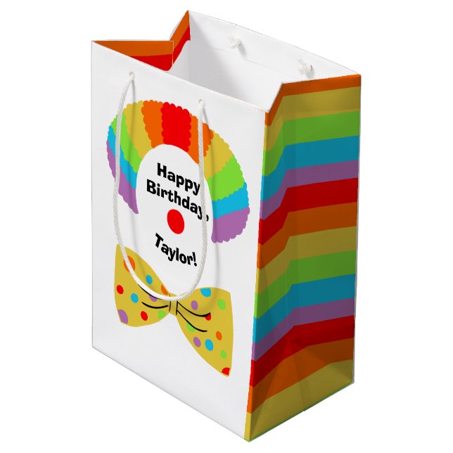 Sac Cadeau Moyen Clown avec perruque arc-en-ciel Anniversaire perso (Dos Angle)