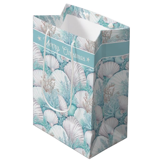 Sac Cadeau Moyen Coastal Seashell & Coral Motif#3 ID1009 (Devant Angle)