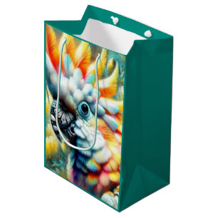 Sac Cadeau Moyen Cockatoo Whimsal Oiseau Pépites jaunes Floral