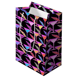 Sac Cadeau Moyen Cocktails colorés sur Motif noir